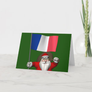 Santa Claus With Ensign Of France Holiday Card