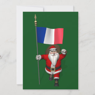 Santa Claus With Ensign Of France Holiday Card