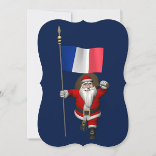 Santa Claus With Ensign Of France Holiday Card