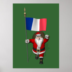 Santa Claus With Ensign Of France Poster