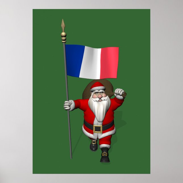 Santa Claus With Ensign Of France Poster (Front)