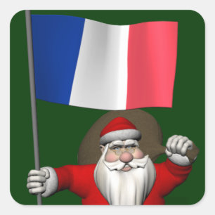 Santa Claus With Ensign Of France Square Sticker