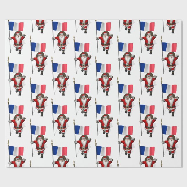 Santa Claus With Ensign Of France Wrapping Paper (Flat)