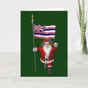 Santa Claus With Ensign Of Hawaii Holiday Card