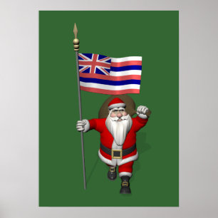 Santa Claus With Ensign Of Hawaii Poster