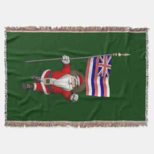 Santa Claus With Ensign Of Hawaii Throw Blanket