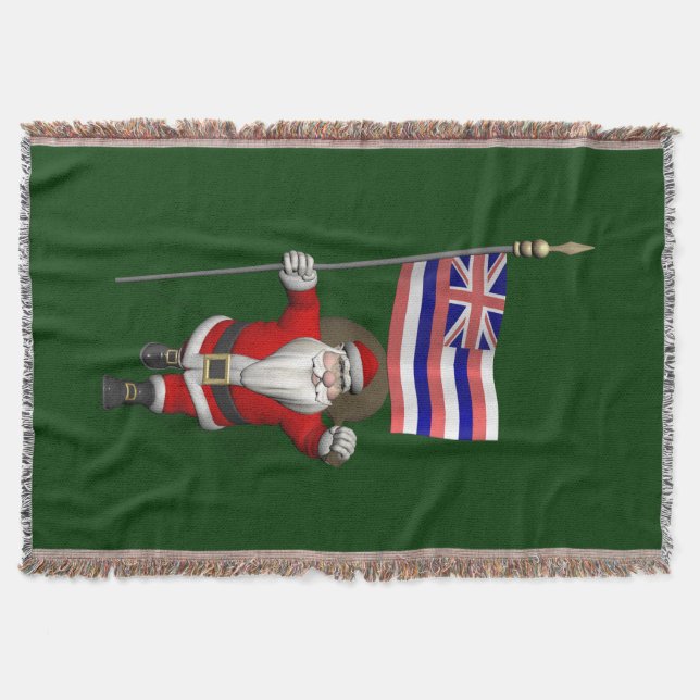 Santa Claus With Ensign Of Hawaii Throw Blanket (Front)