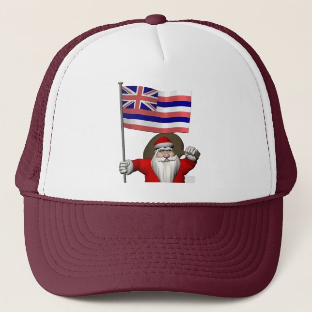 Santa Claus With Ensign Of Hawaii Trucker Hat (Front)
