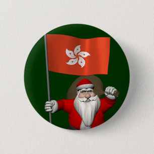 Santa Claus With Ensign Of Hong Kong 6 Cm Round Badge