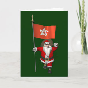 Santa Claus With Ensign Of Hong Kong Holiday Card
