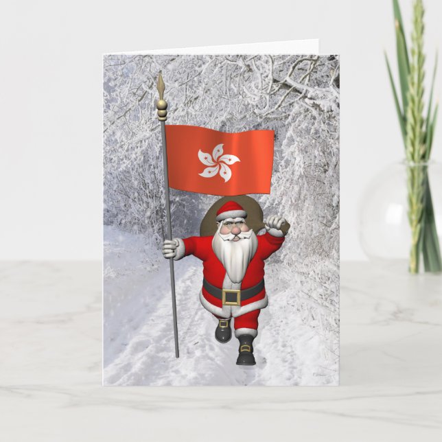 Santa Claus With Ensign Of Hong Kong Holiday Card (Front)