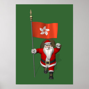 Santa Claus With Ensign Of Hong Kong Poster