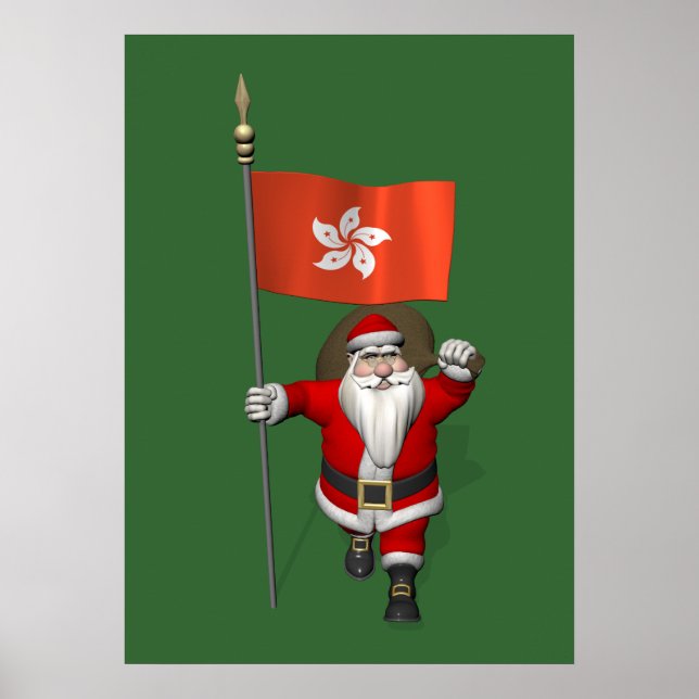 Santa Claus With Ensign Of Hong Kong Poster (Front)