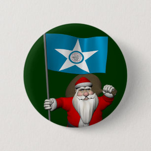 Santa Claus With Ensign Of Houston 6 Cm Round Badge