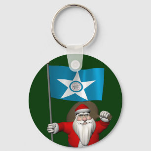Santa Claus With Ensign Of Houston Key Ring