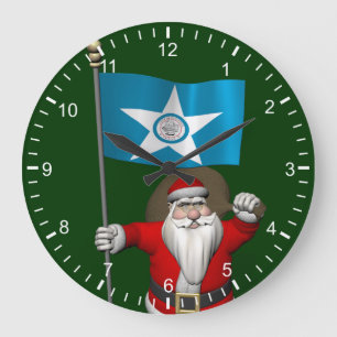 Santa Claus With Ensign Of Houston Large Clock