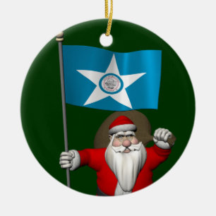 Santa Claus With Ensign Of Houston TX Ceramic Ornament