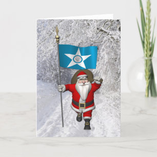 Santa Claus With Ensign Of Houston TX Holiday Card
