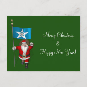 Santa Claus With Ensign Of Houston TX Holiday Postcard