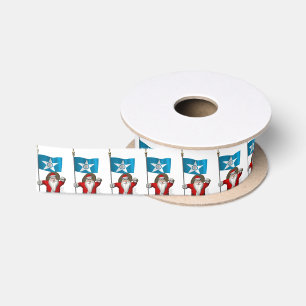 Santa Claus With Ensign Of Houston TX Satin Ribbon