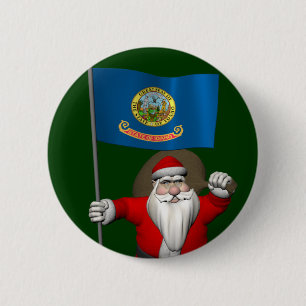 Santa Claus With Ensign Of Idaho 6 Cm Round Badge