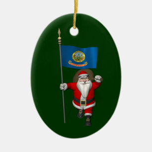 Santa Claus With Ensign Of  Idaho Ceramic Tree Decoration