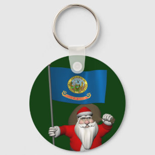 Santa Claus With Ensign Of Idaho Key Ring