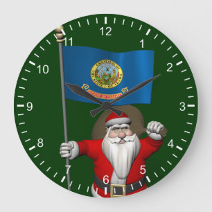 Santa Claus With Ensign Of Idaho Large Clock