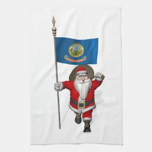 Santa Claus With Ensign Of  Idaho Tea Towel