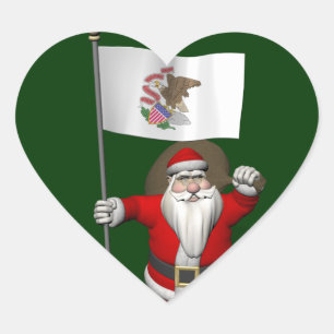 Santa Claus With Ensign Of Illinois Heart Sticker