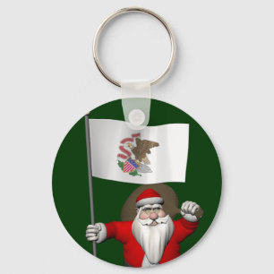 Santa Claus With Ensign Of Illinois Key Ring