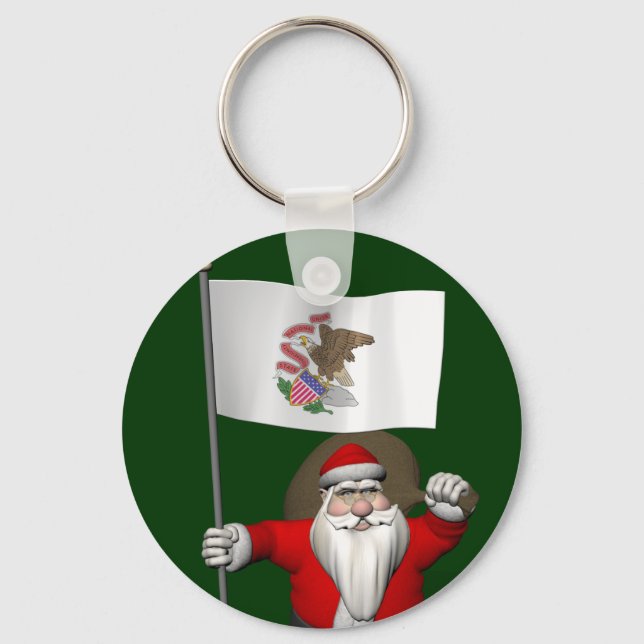 Santa Claus With Ensign Of Illinois Key Ring (Front)