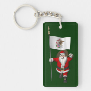 Santa Claus With Ensign Of Illinois Key Ring