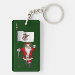 Santa Claus With Ensign Of Illinois Key Ring