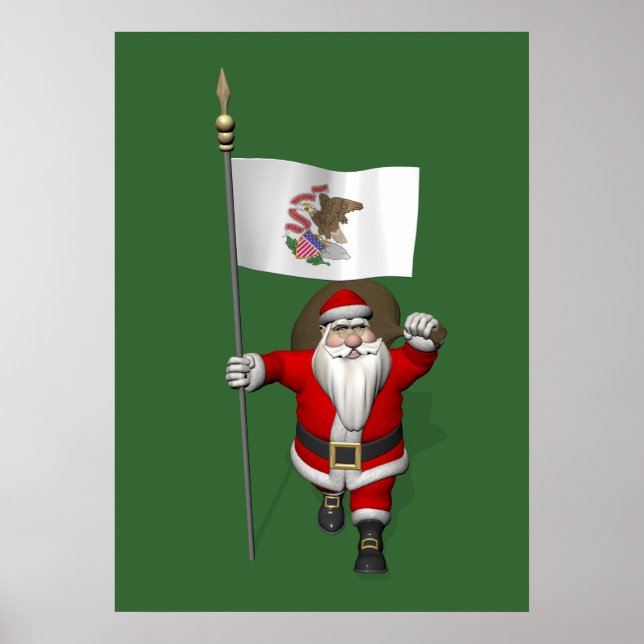Santa Claus With Ensign Of Illinois Poster (Front)