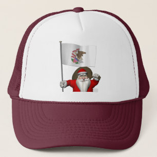 Santa Claus With Ensign Of Illinois Trucker Hat