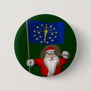 Santa Claus With Ensign Of Indiana 6 Cm Round Badge