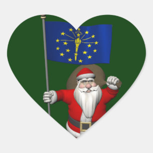 Santa Claus With Ensign Of Indiana Heart Sticker