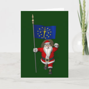 Santa Claus With Ensign Of Indiana Holiday Card