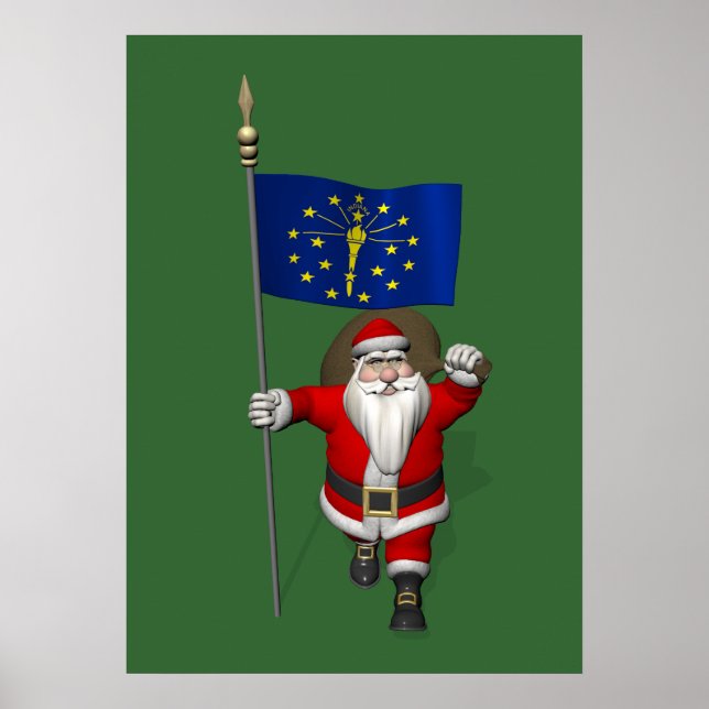 Santa Claus With Ensign Of Indiana Poster (Front)