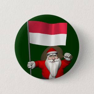 Santa Claus With Ensign Of Indonesia 6 Cm Round Badge