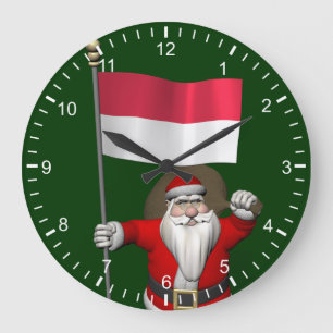 Santa Claus With Ensign Of Indonesia Large Clock