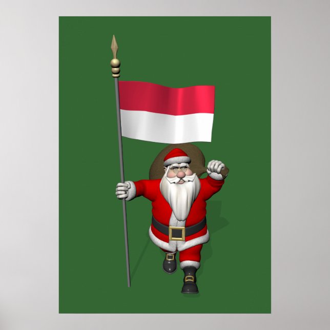 Santa Claus With Ensign Of Indonesia Poster (Front)