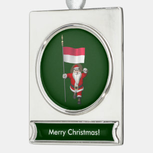 Santa Claus With Ensign Of Indonesia Silver Plated Banner Ornament