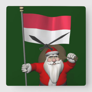 Santa Claus With Ensign Of Indonesia Square Wall Clock