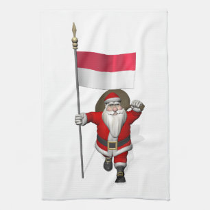 Santa Claus With Ensign Of Indonesia Tea Towel