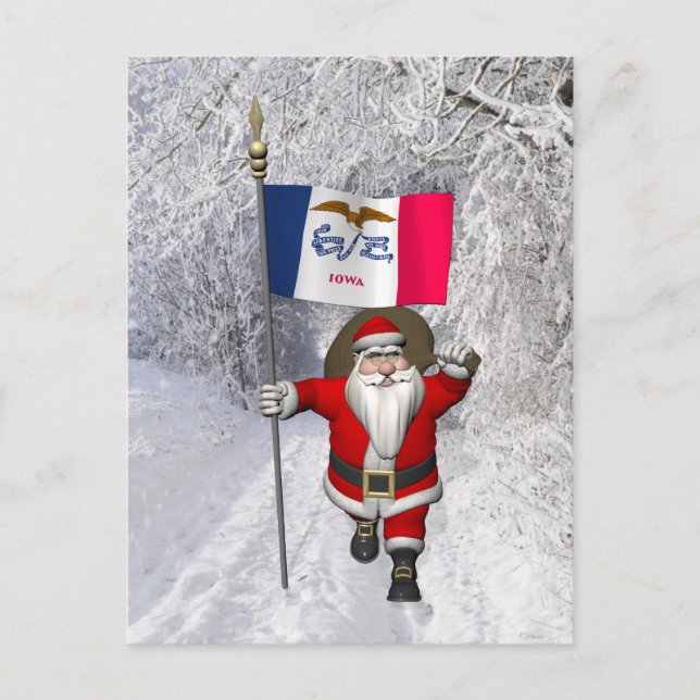 Santa Claus With Ensign Of Iowa Holiday Postcard (Front)