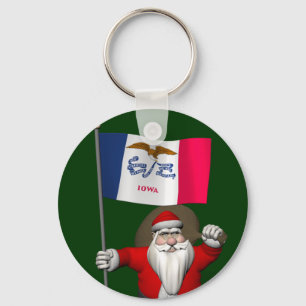Santa Claus With Ensign Of Iowa Key Ring