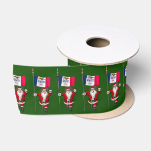 Santa Claus With Ensign Of Iowa Satin Ribbon