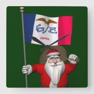 Santa Claus With Ensign Of Iowa Square Wall Clock